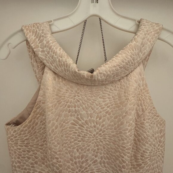 David's Bridal Cream Gold brocade short sleeveless formal Sz 6 with purse - Picture 8 of 16